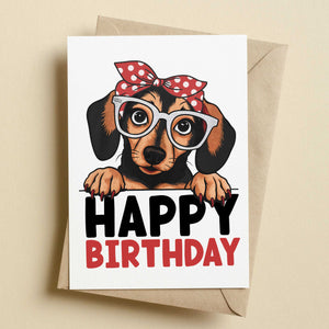 Cute Dachshund Birthday Card | Cartoon Dachshund Birthday Card