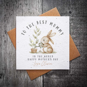 Personalised Cute Gardening Bunny Mother's Day Card | Plantable Mother's Day Card