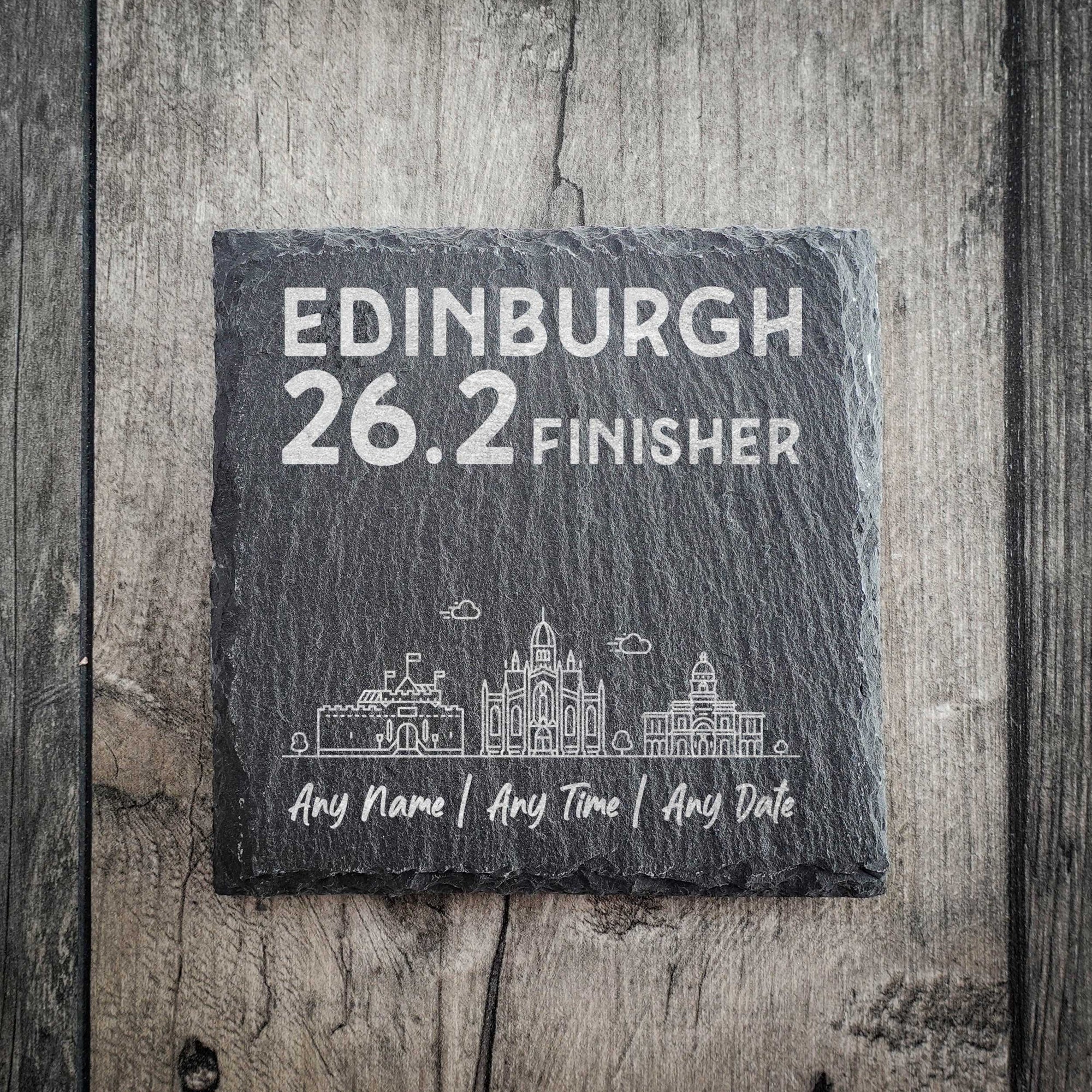 Edinburgh 26.2 Finisher Skyline Slate Marathon Coaster