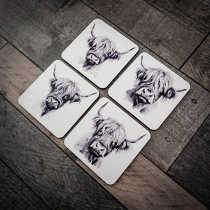 Highland Cow Coaster Set – Premium Cork Backed Coasters in Gift Box