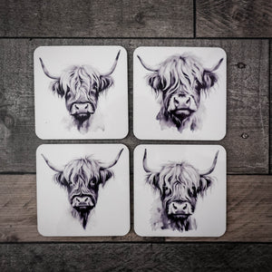 Highland Cow Coaster Set – Premium Cork Backed Coasters in Gift Box