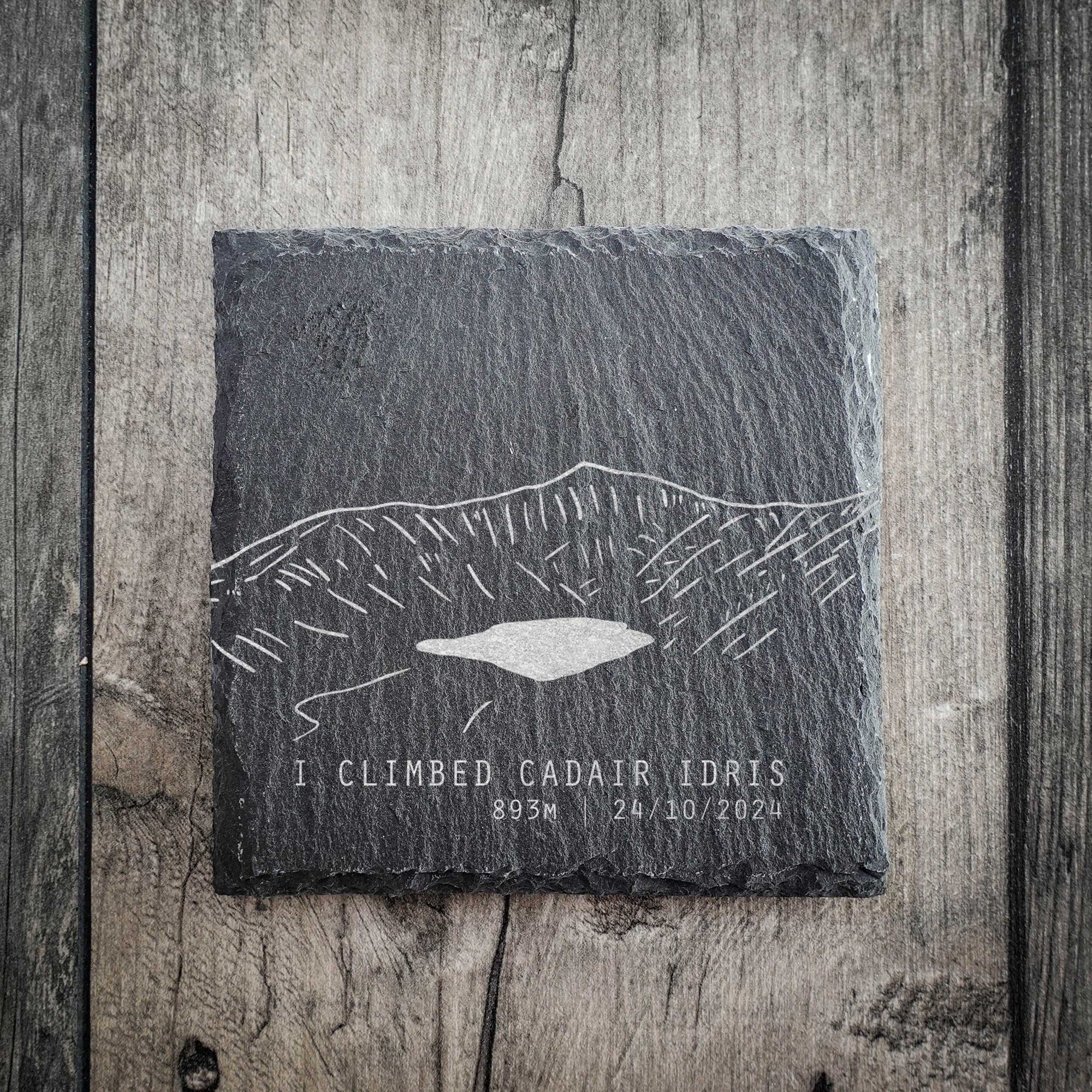 Personalised I Climbed Cadair Idris Slate Summit Coaster