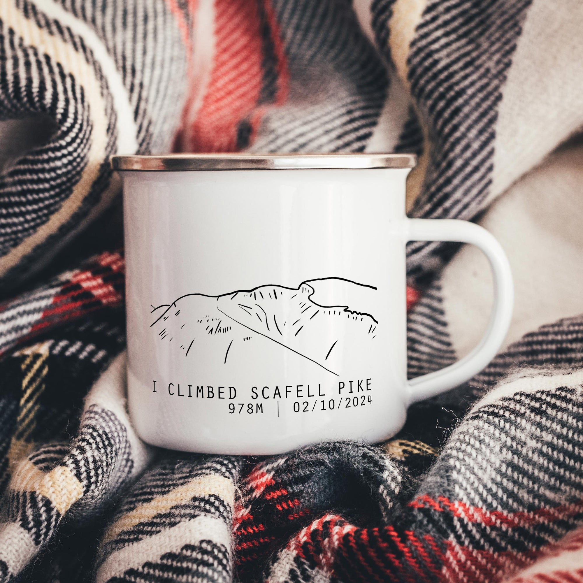 Personalised I Climbed Scafell Pike Mountain Summit Enamel Camper Mug