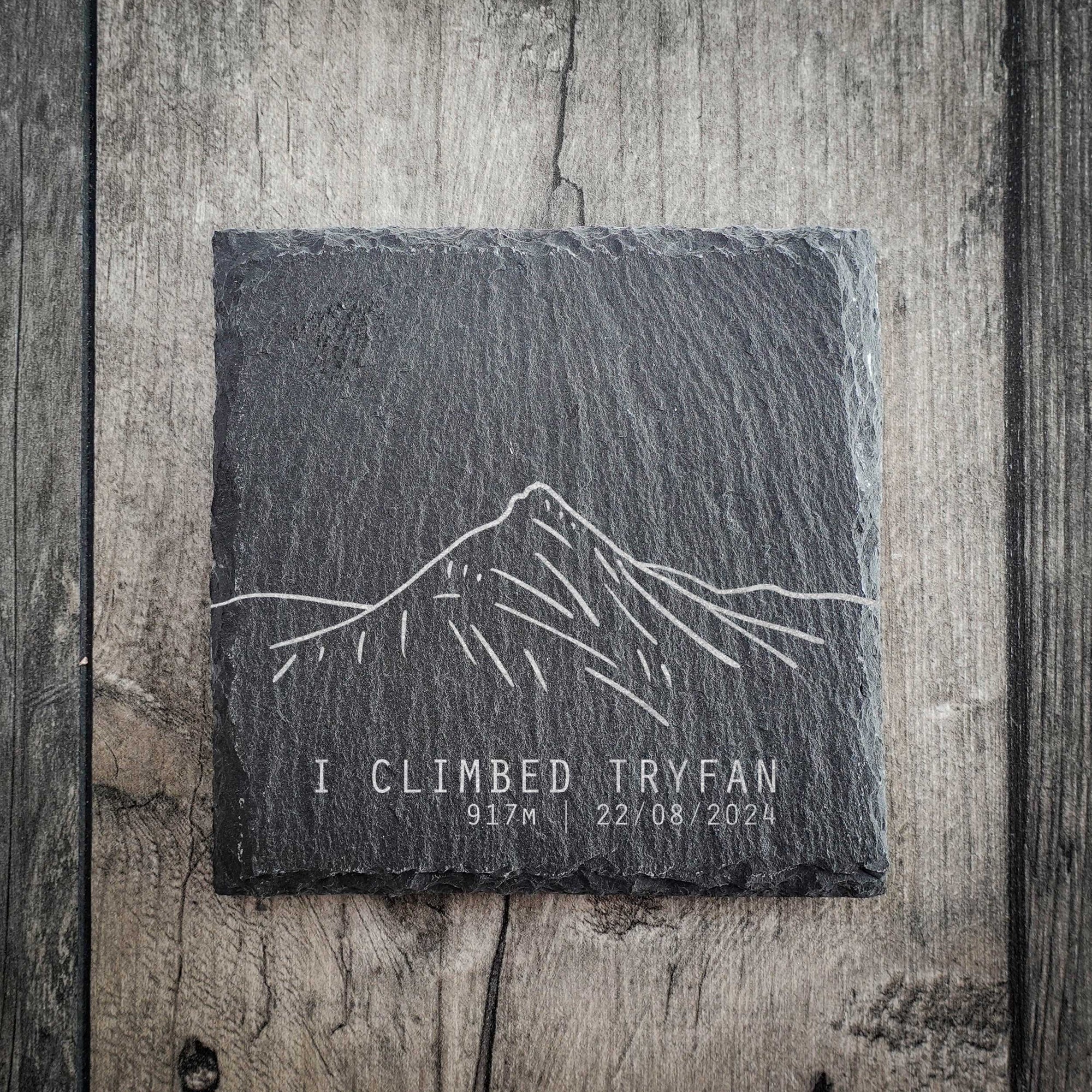 Personalised I Climbed Tryfan Slate Summit Coaster