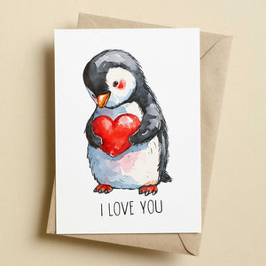 I Love You Emperor Penguin Valentine's Card