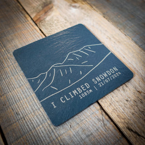 Genuine Welsh Slate Personalised I Climbed Snowdon Slate Summit Coaster