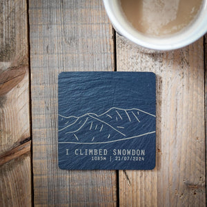 Genuine Welsh Slate Personalised I Climbed Snowdon Slate Summit Coaster