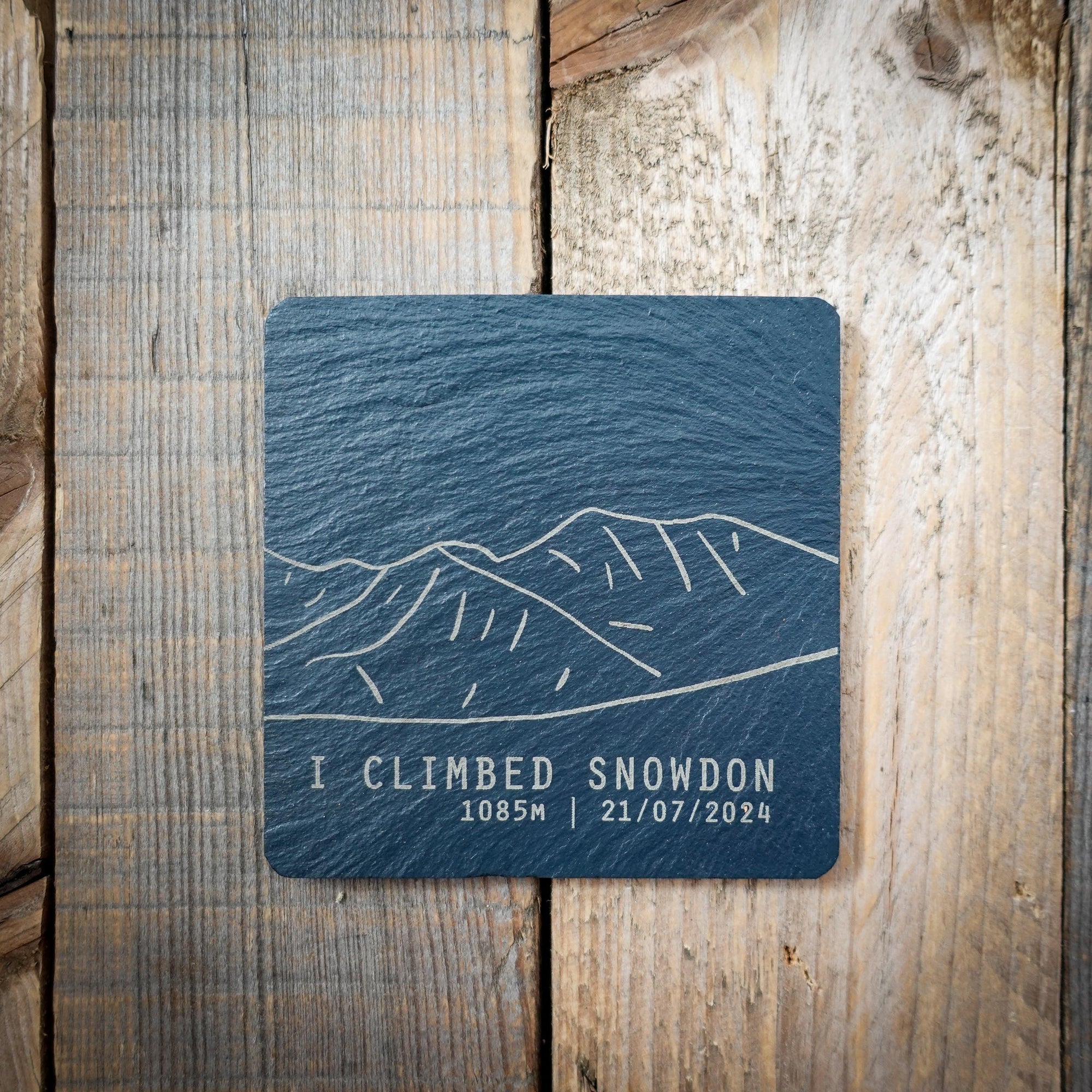 Genuine Welsh Slate Personalised I Climbed Snowdon Slate Summit Coaster