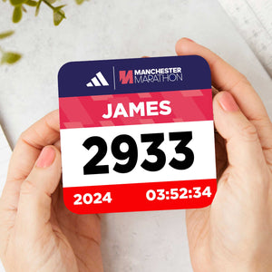 Personalised Manchester Marathon Race Bib Coaster 2024
