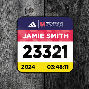 Personalised Manchester Marathon Race Bib Coaster 2024
