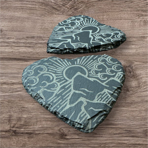 Mountain Sunrise Heart Shaped Riven Slate Coaster