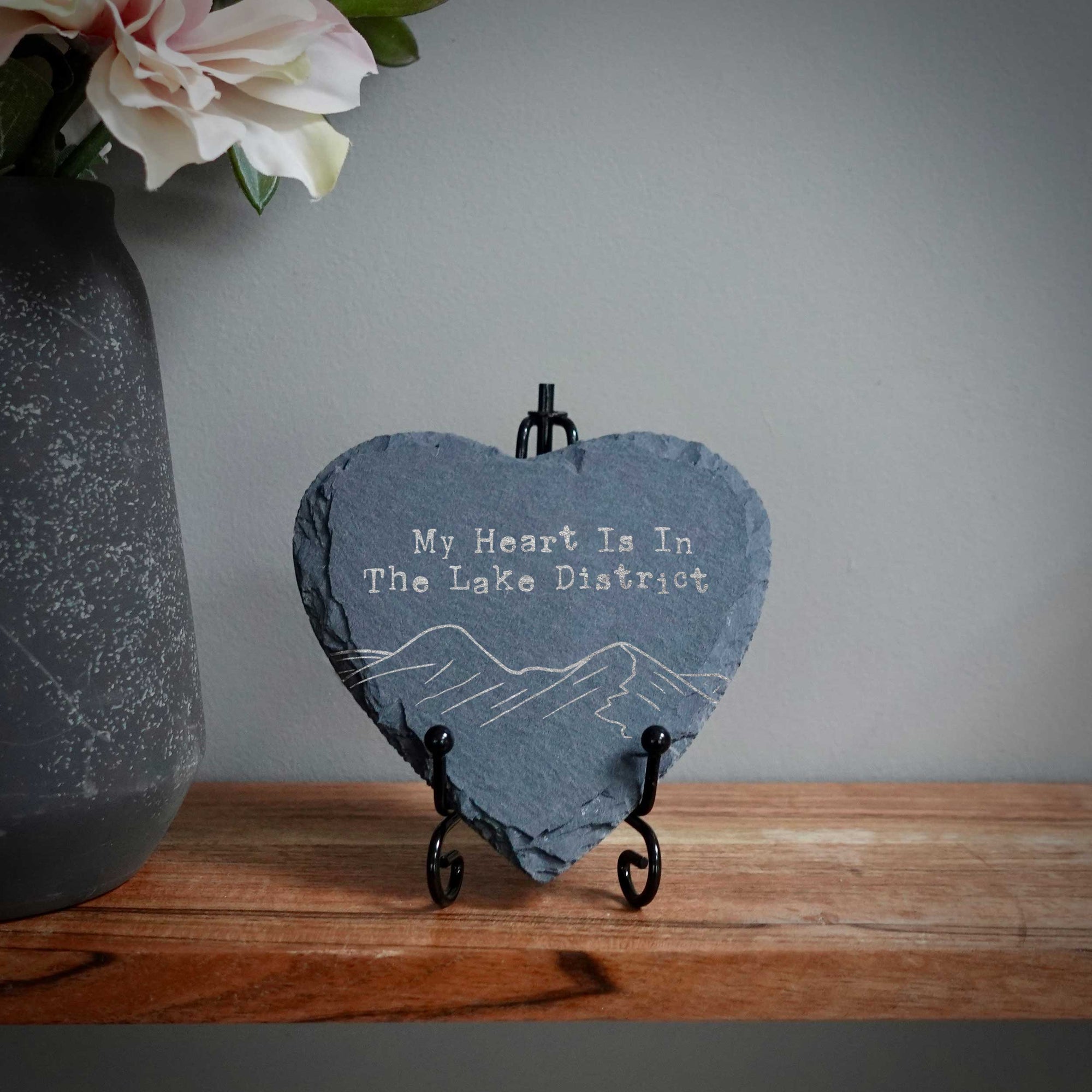 My Heart Is In The Lake District Heart Shaped Slate Coaster
