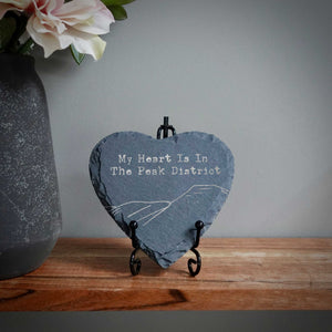 My Heart Is In The Peak District Heart Shaped Slate Coaster