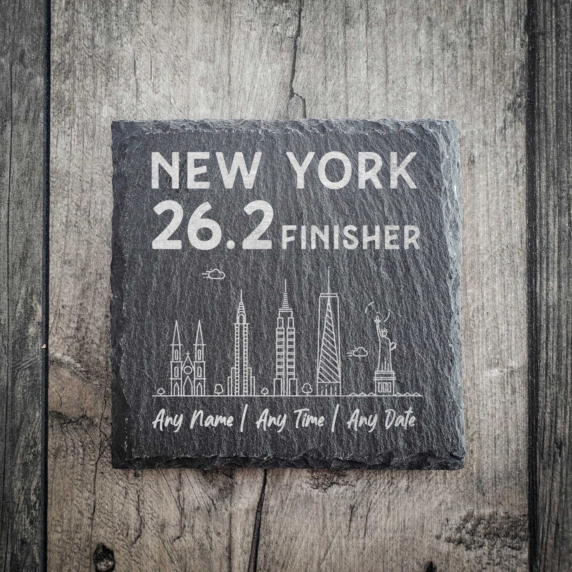 New York 26.2 Marathon Finisher Skyline Slate Coaster