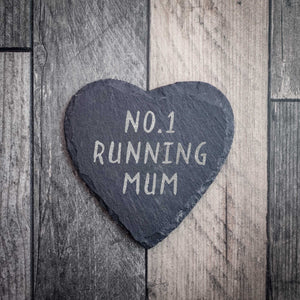 No.1 Running Mum Heart Shaped Slate Coaster | Running Gift For Mum