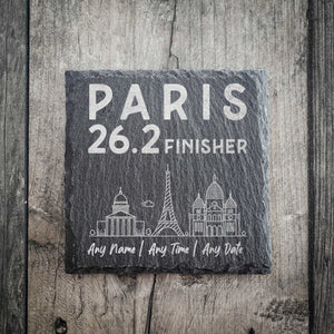 Paris 26.2 Finisher Skyline Slate Marathon Personalised Coaster