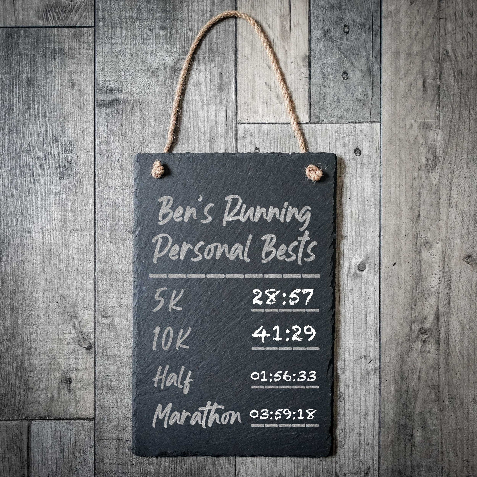 Personalised Running PB's Hand-Cut Riven Slate Board