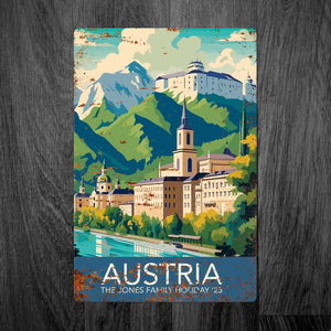 Personalised Austria Vintage-Style Travel Sign: Relive the Magic of Austria