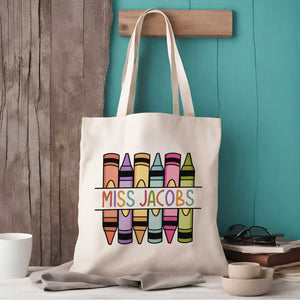 Personalised Crayon Teacher Tote Bag