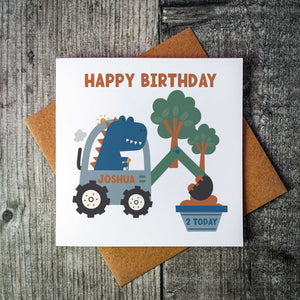 Personalised Dino Construction Birthday Card