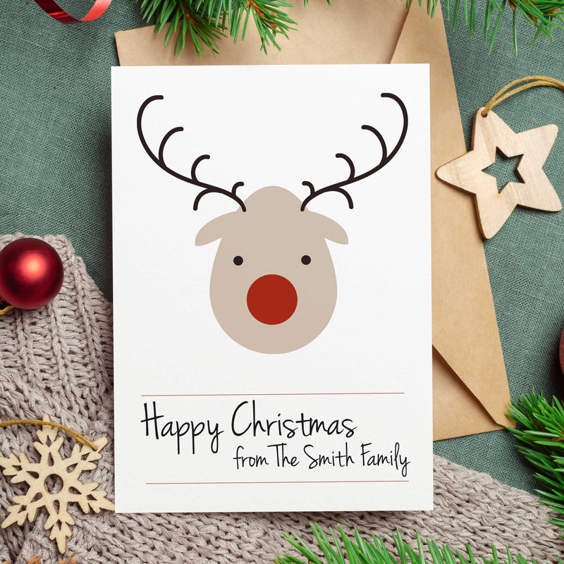 Cute Reindeer Personalised Family Christmas Card - Elliebeanprints