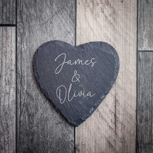 Personalised Heart Shaped Slate Coaster - Couples