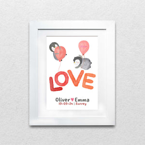 Enchanting Penguin Love: Personalised Wedding Print