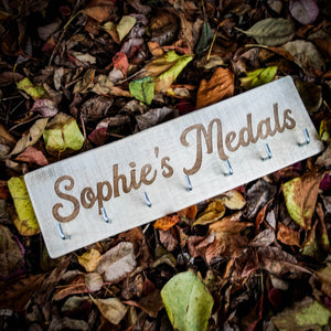 Personalised Medal Rack Display – Handmade from Reclaimed Wood