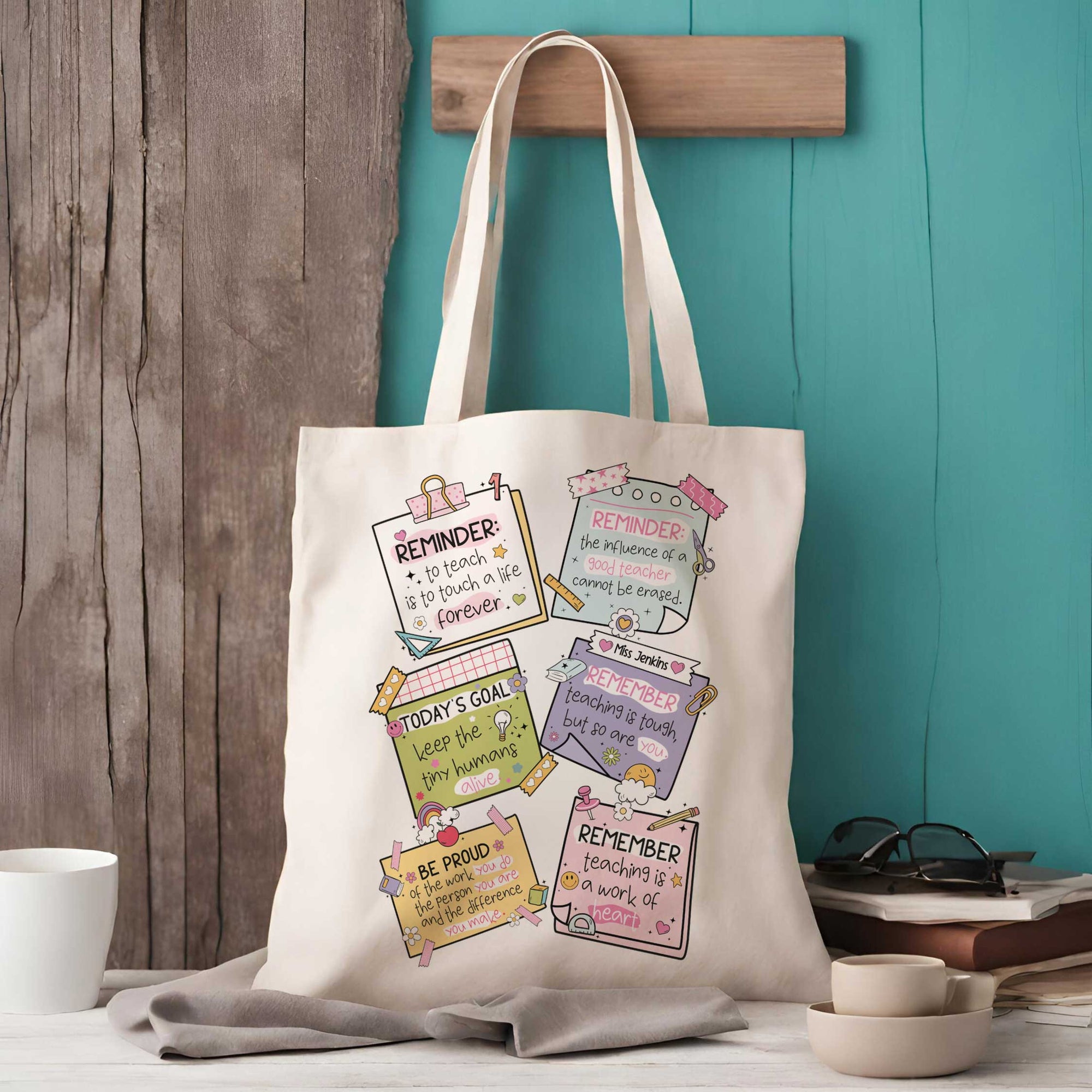 Personalised Positive Post It Notes Funny Teacher Tote Bag