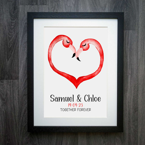 Everlasting Love Personalised Watercolour Flamingo Heart Wedding Pr Elliebeanprints 5557