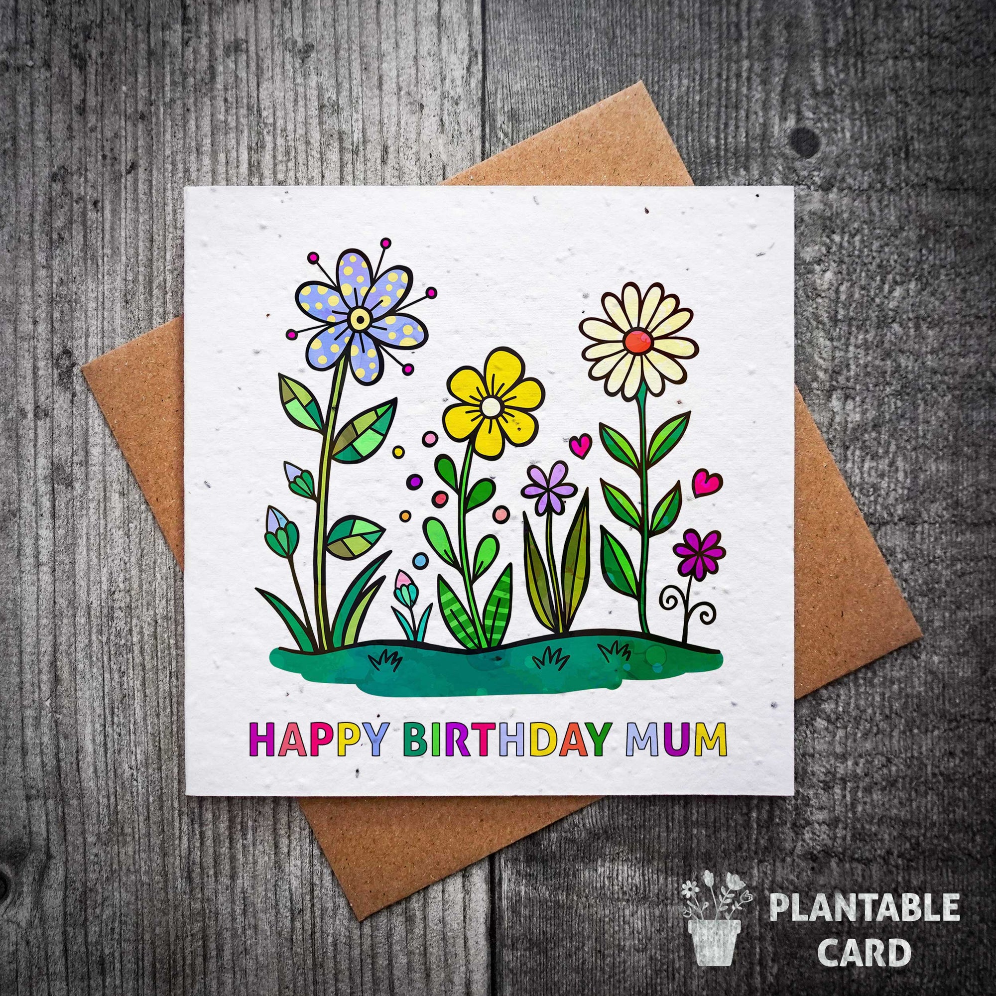 Colourful Doodle Flowers | Mum's Birthday Plantable Card