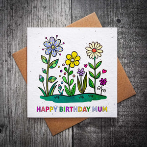 Colourful Doodle Flowers | Mum's Birthday Plantable Card