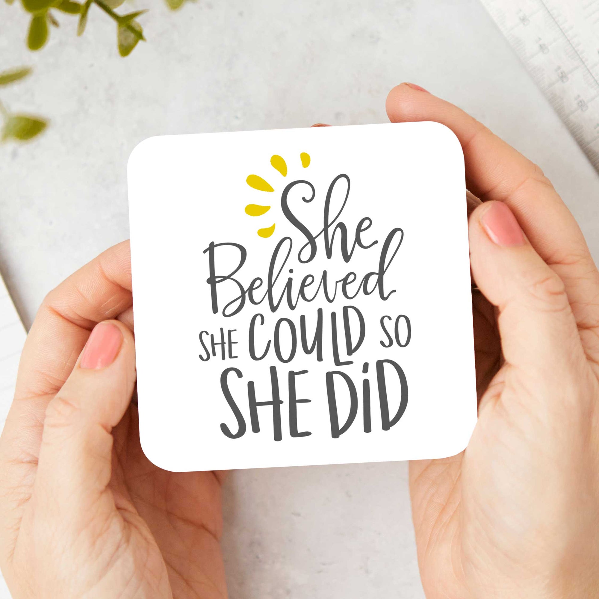 Swirly She Believed She Could So She Did Coaster – Inspirational Gift for Women