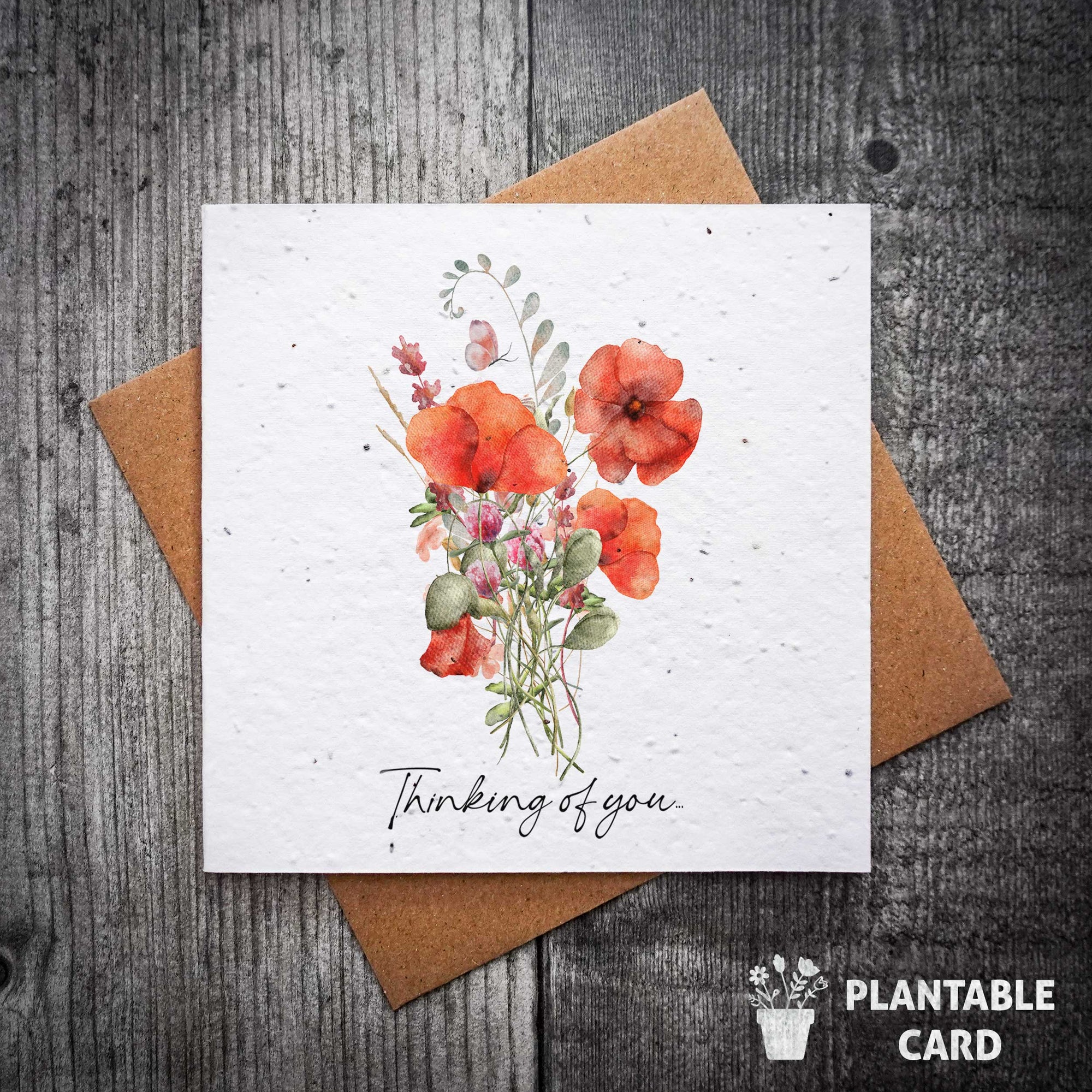 Thinking Of You Plantable Poppy Print Sympathy Card | Wildflower Seeded Card