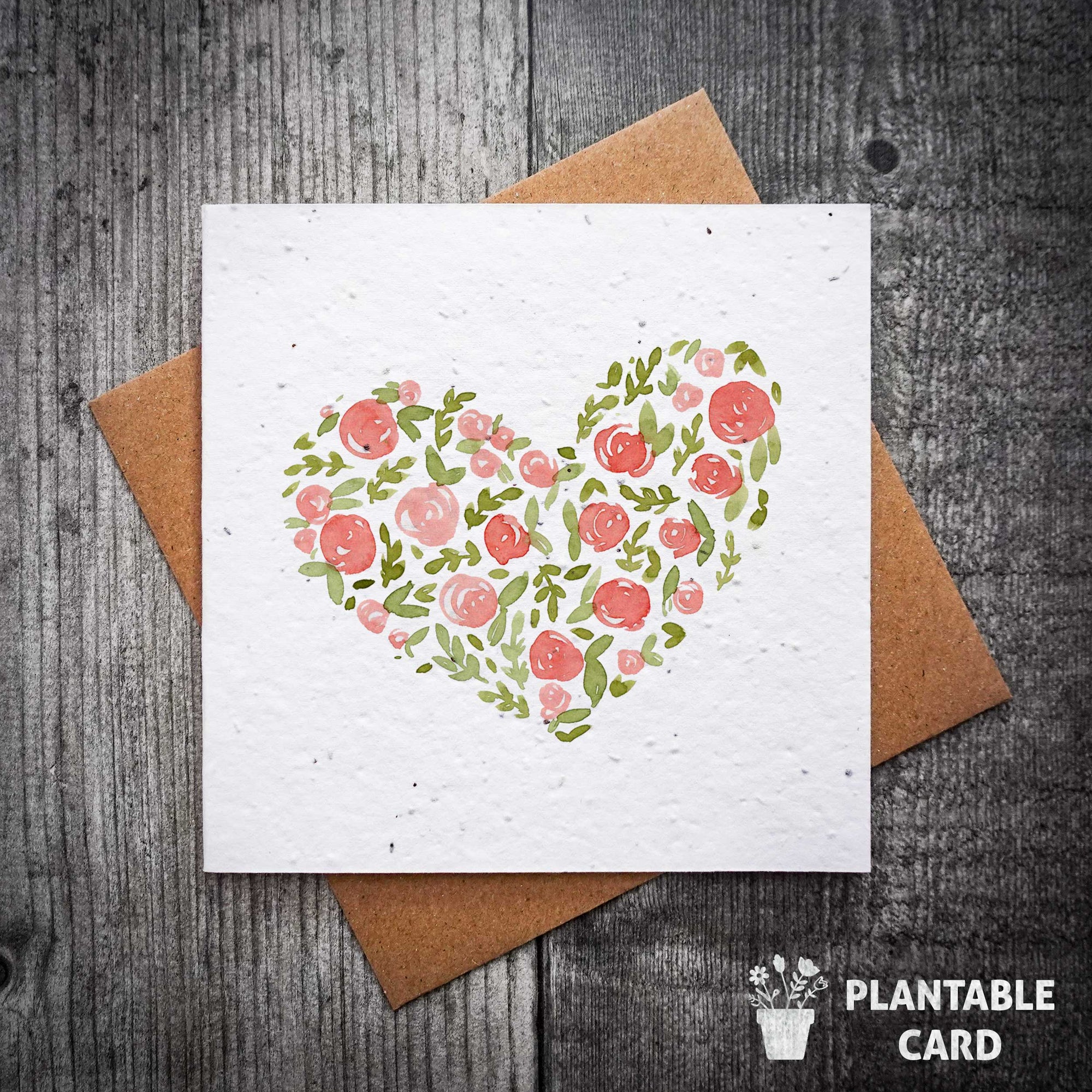 Simple Hand-Painted Rose Heart Plantable Valentine's Card