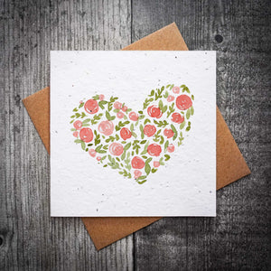 Simple Hand-Painted Rose Heart Plantable Valentine's Card