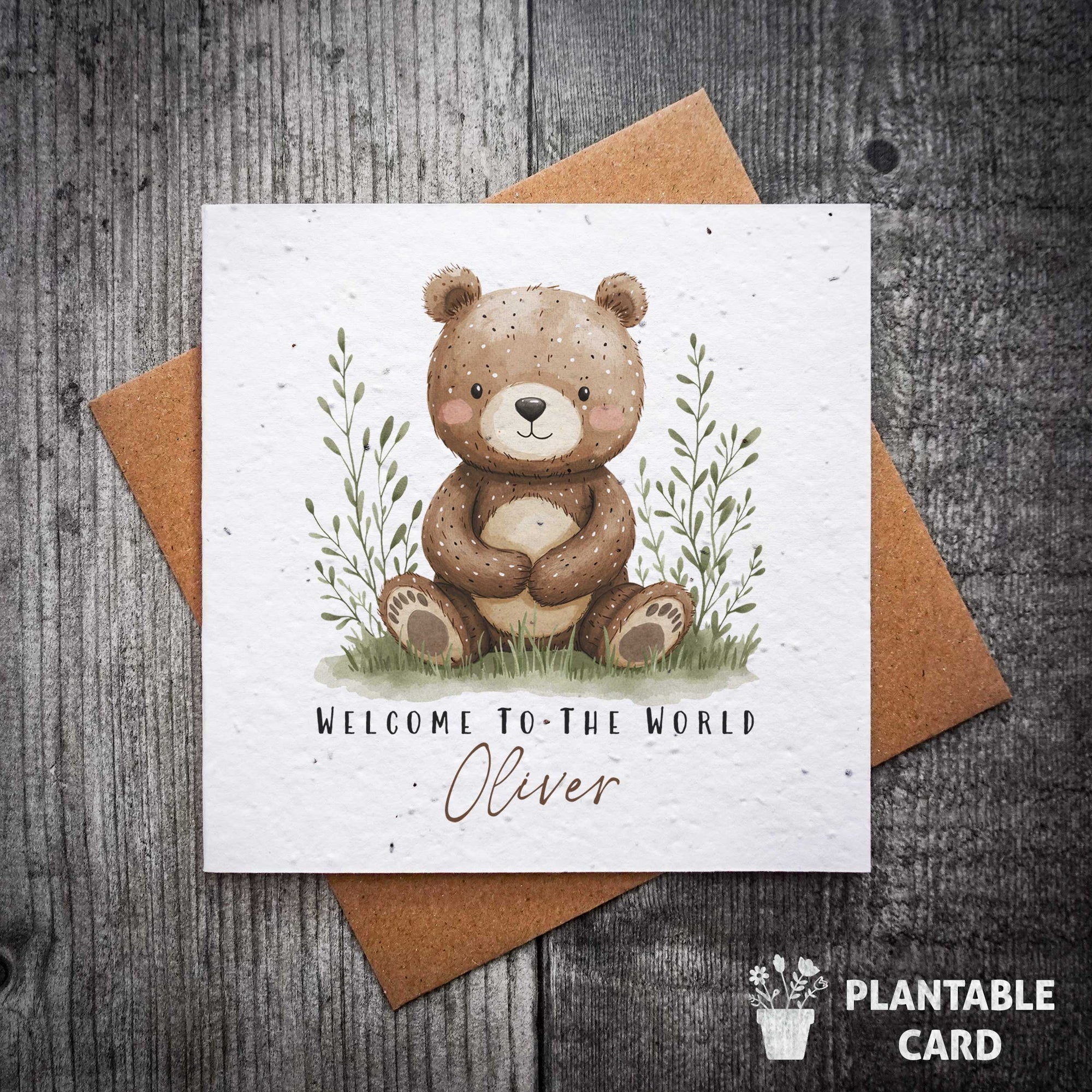 Welcome To The World Little Bear – Personalised New Baby Card | Plantable Seed Birth Card