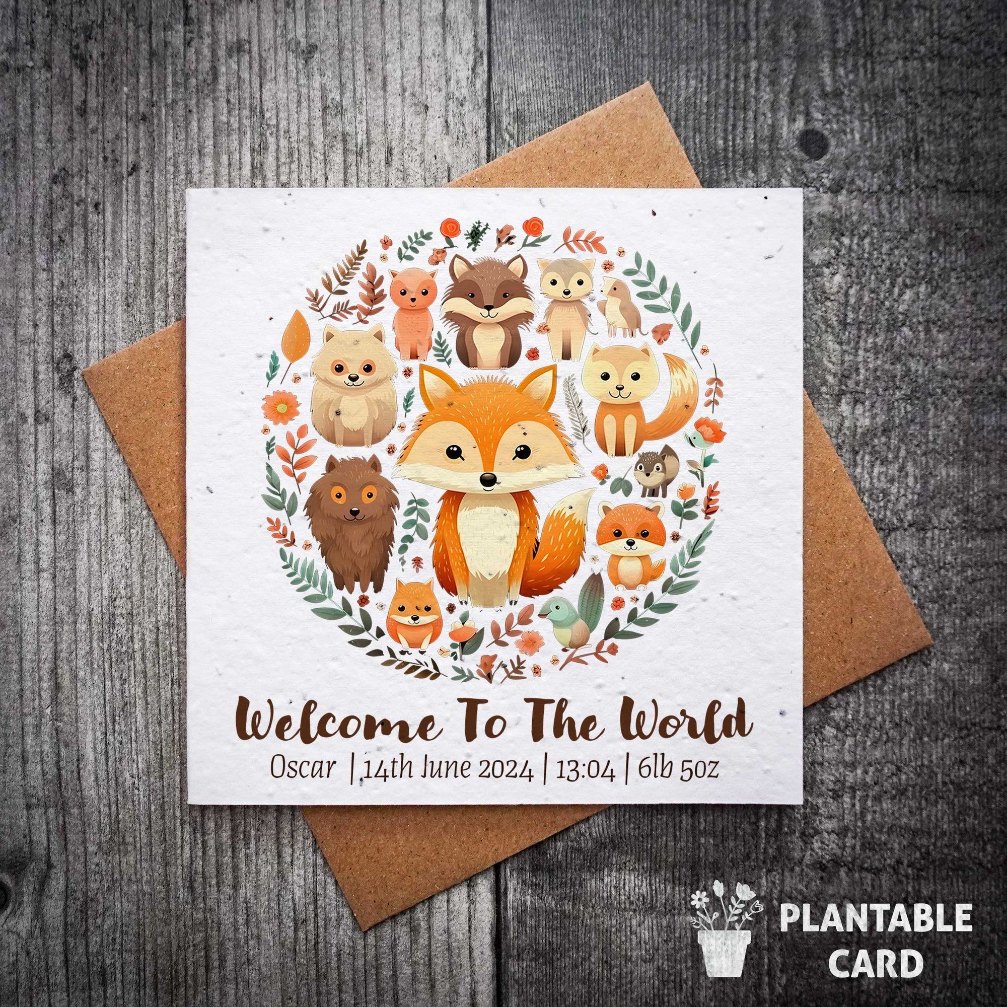 A Forest Friends Welcome – New Baby Card | Plantable Seed Birth Card