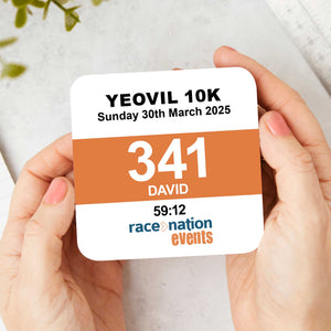 Official Yeovil 10K 2025 Personalised Race Bib Coaster