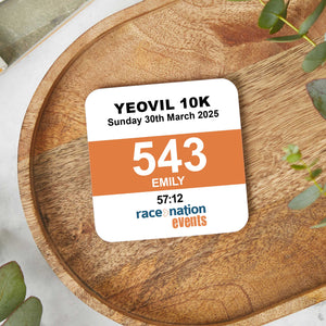 Official Yeovil 10K 2025 Personalised Race Bib Coaster