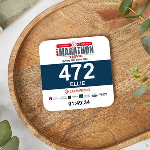 Official Yeovil Half Marathon 2025 Personalised Race Bib Coaster