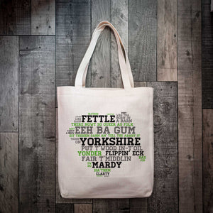 County Lines Yorkshire Dialect Quotes Tote Bag – Word Art in the Shape of Yorkshire