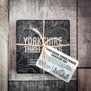 Yorkshire 3 Peaks Laser Engraved Blackened Slate Coaster Set – Set of 4