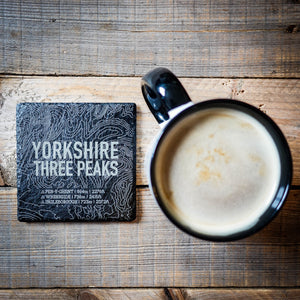 Yorkshire 3 Peaks Laser Engraved Blackened Slate Coaster Set – Set of 4