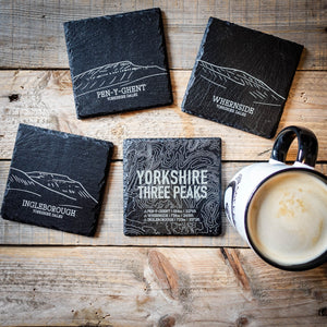 Yorkshire 3 Peaks Laser Engraved Blackened Slate Coaster Set – Set of 4