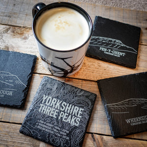 Yorkshire 3 Peaks Laser Engraved Blackened Slate Coaster Set – Set of 4