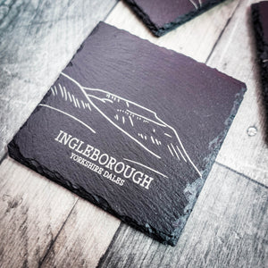 Yorkshire 3 Peaks Laser Engraved Blackened Slate Coaster Set – Set of 4