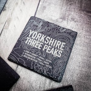 Yorkshire 3 Peaks Laser Engraved Blackened Slate Coaster Set – Set of 4