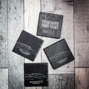 Yorkshire 3 Peaks Laser Engraved Blackened Slate Coaster Set – Set of 4