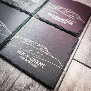 Yorkshire 3 Peaks Laser Engraved Blackened Slate Coaster Set – Set of 4